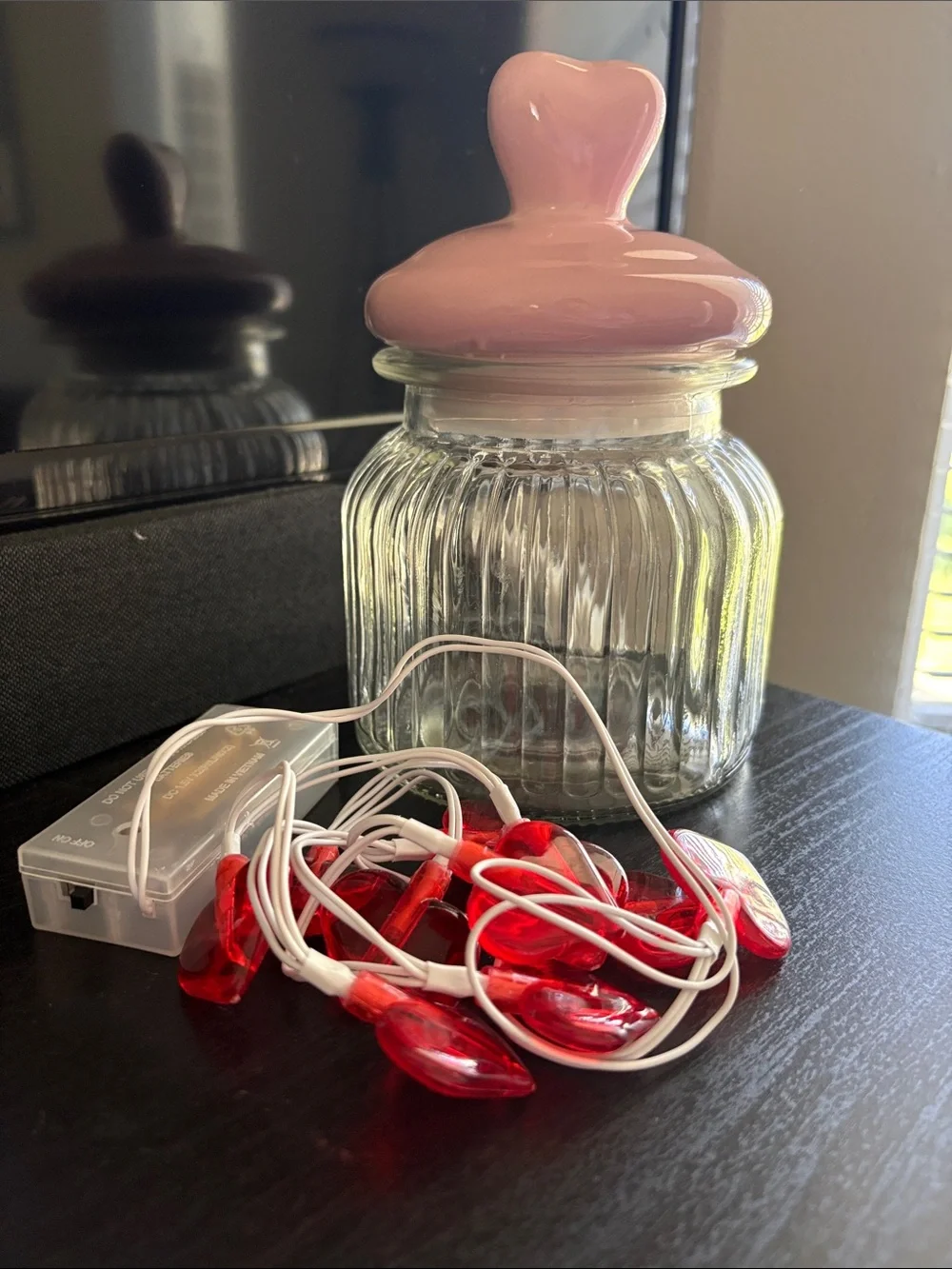 Glass Ribbed Jar with Pink Heart Lid